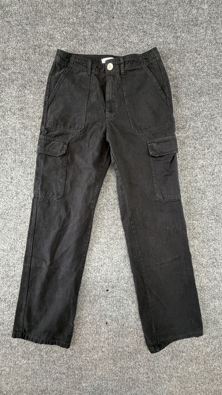 Zara Pants Womens 4 Black Cargo Straight Leg Twill Mid Rise Utility Pockets
